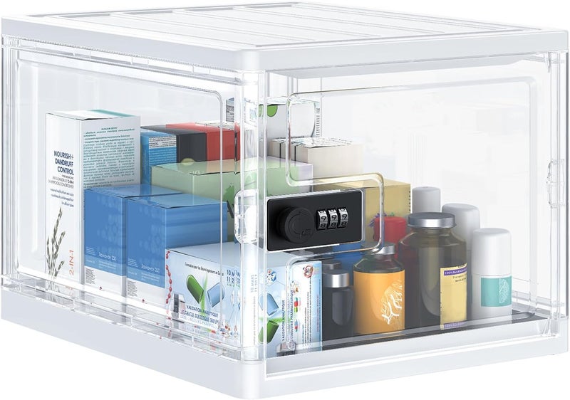 Uniclife Medicine Lock Box with Combination Lock 13 L Large Locking Medication Box Lockable Storage Box for Personal Items Phones Food & Snacks Stackable Fridge Lock Box for Home Office and School - Image 1
